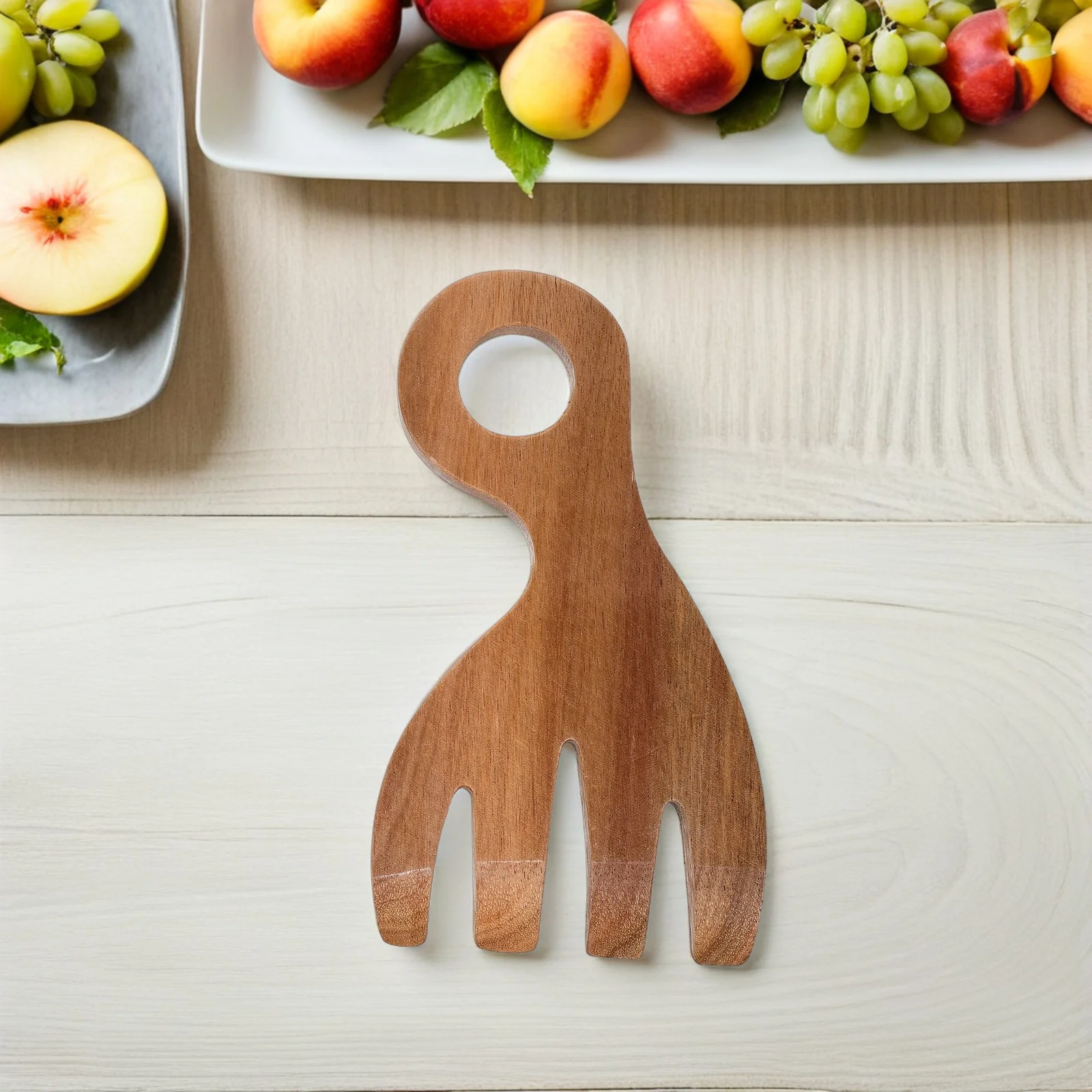

2pcs Wooden Server Set Natural Wood Salad Hands For Tossing Mixing Serving Utensils Salad Pasta Fruit Kitchen Tools