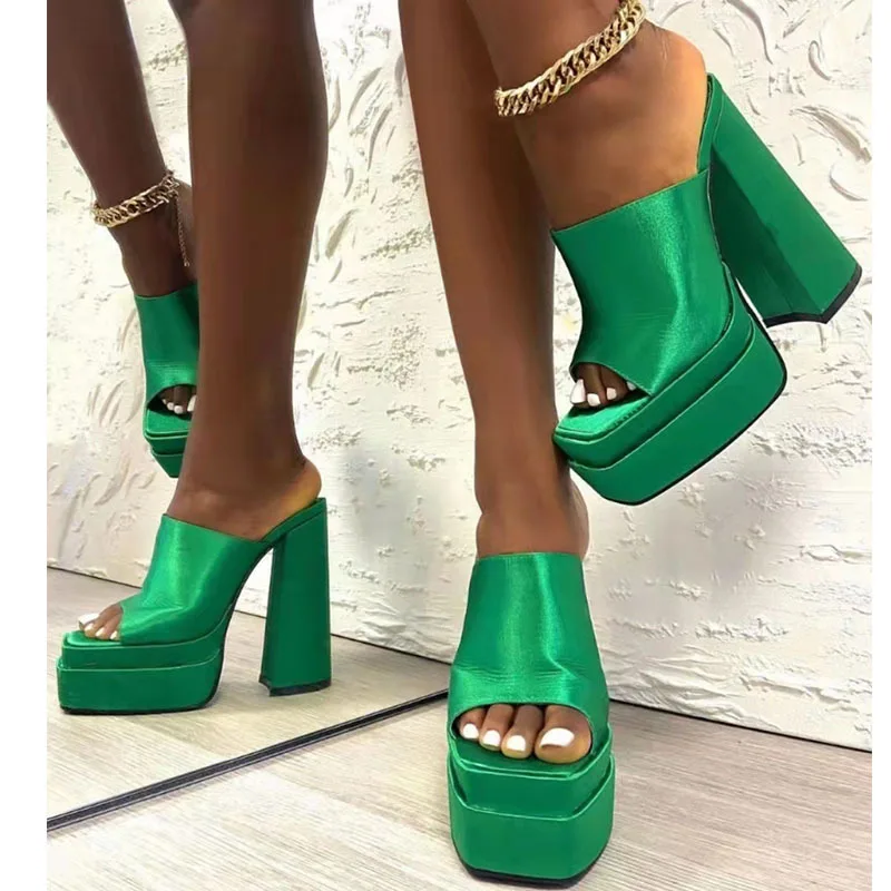 Square Toe Thick Square Heel Platform Pumps Solid Ldies Newest 2024 Spring Summer Casual Novelty Slip-On Woman Peep Toe Pumps