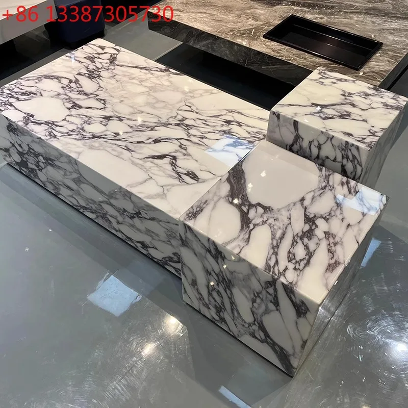 

Marble coffee table combination light luxury high sense French edge table Italian minimalist
