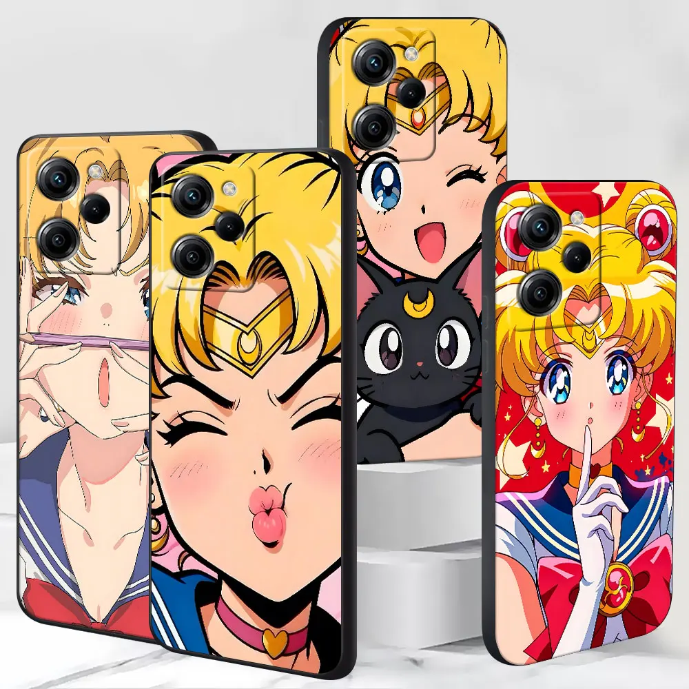 

Cartoon Cute Tsukino Usagi Case for Xiaomi Poco X4 F7 X3 NFC X5 M4 M7 F5 C65 M6 M3 Pro X2 TPU Black Mobile Phone Cover Shell