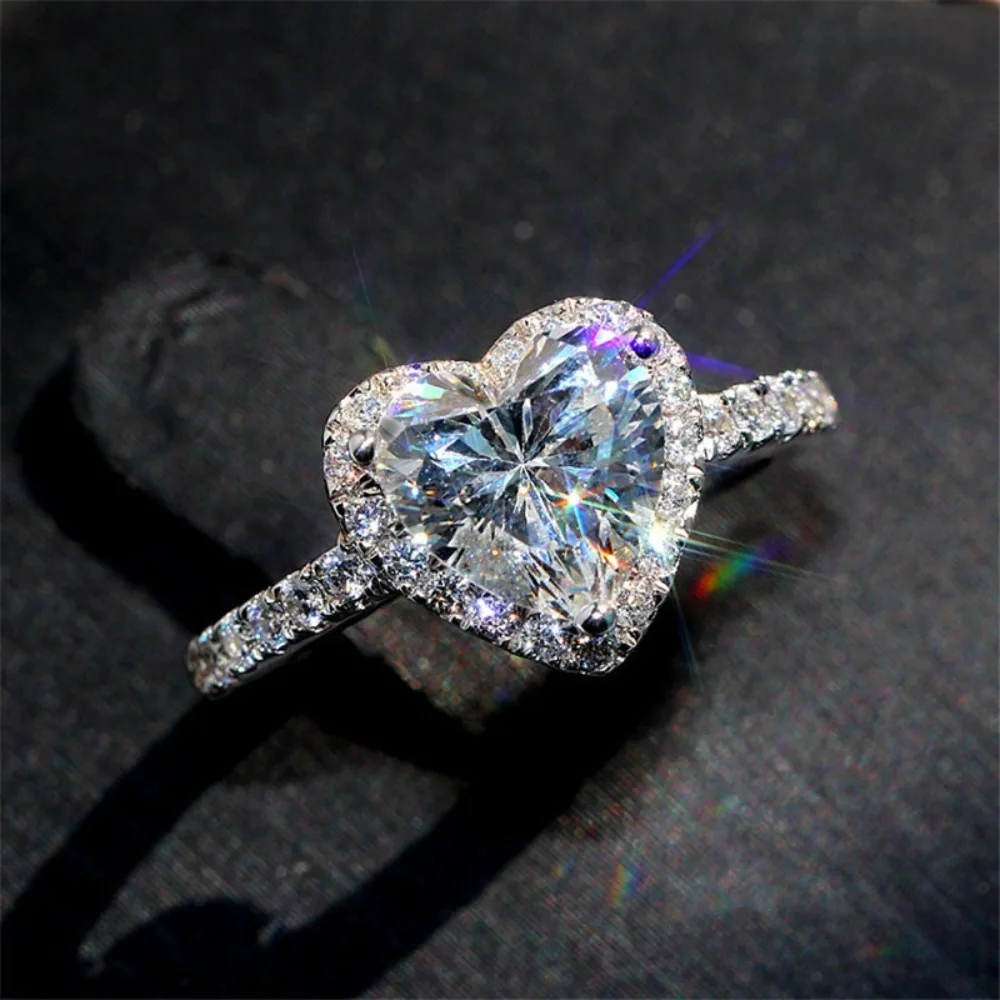 

New Fashion Classic Simple Heart Crystal Ring for Women Wedding Bride Valentine's Day Gift ​Luxury Charm Jewelry Accessories