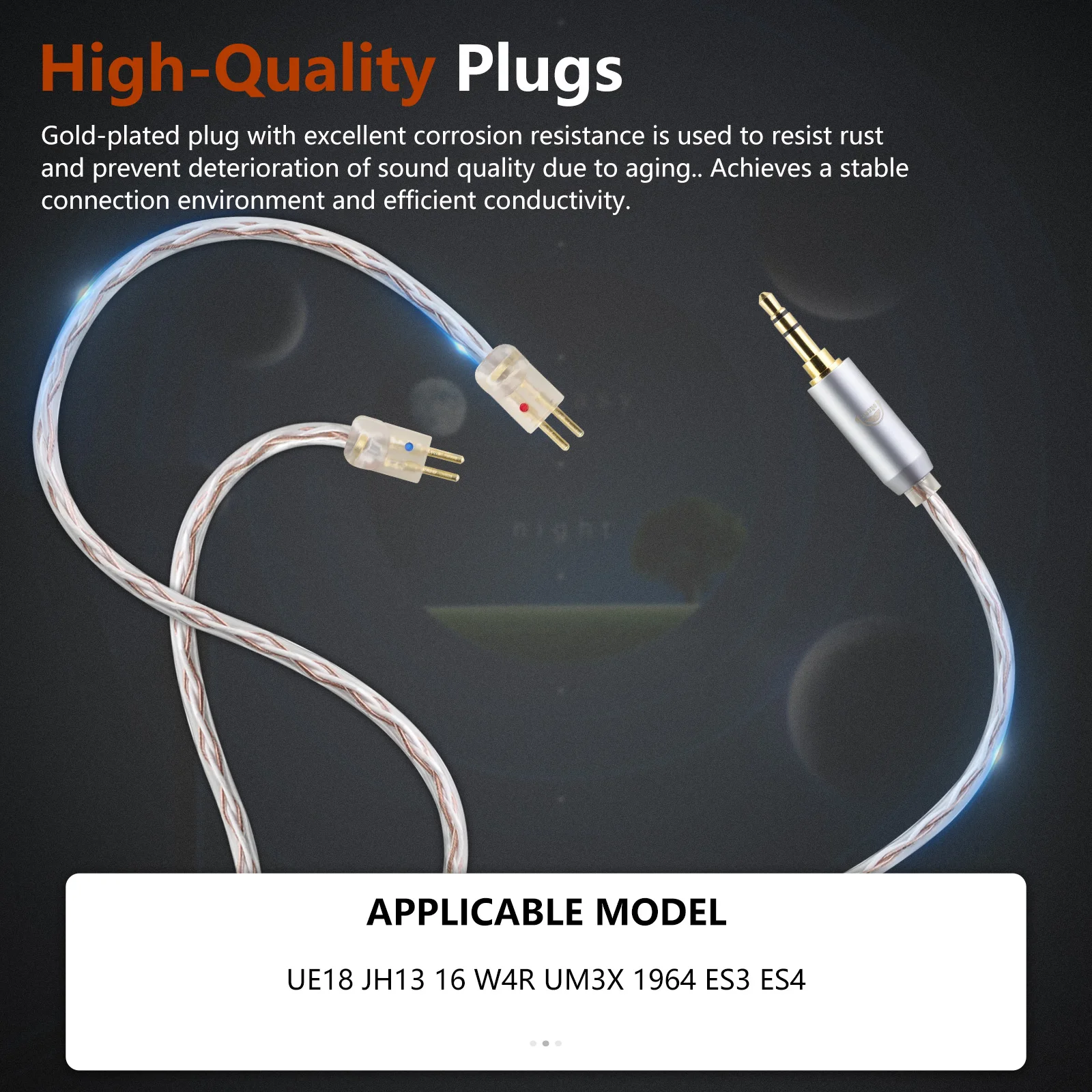 OKCSC 0.78mm 2 PIN Standard Balanced Earphone Cable for UE18 JH13 16 W4r UM3X 1964 ES3 ES4 Audio Cable 2.5/3.5/4.4/Type-c Plug