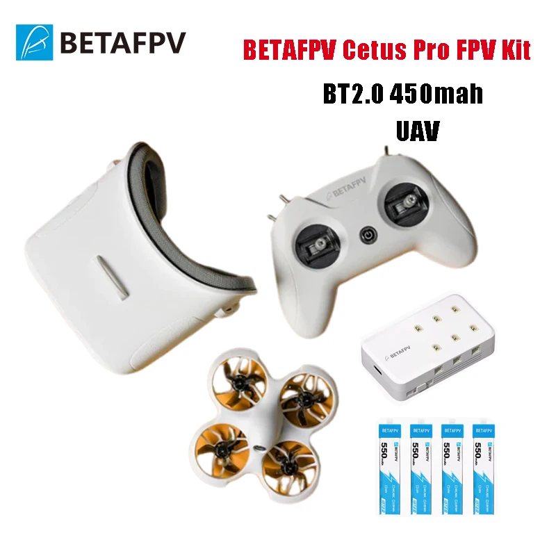 BETAFPV Cetus Pro FPV Kit Drone UAV with Brushless Motors VR02 Goggles Literadio2 SE Transmitter BT2.0 450mah Beginner Level