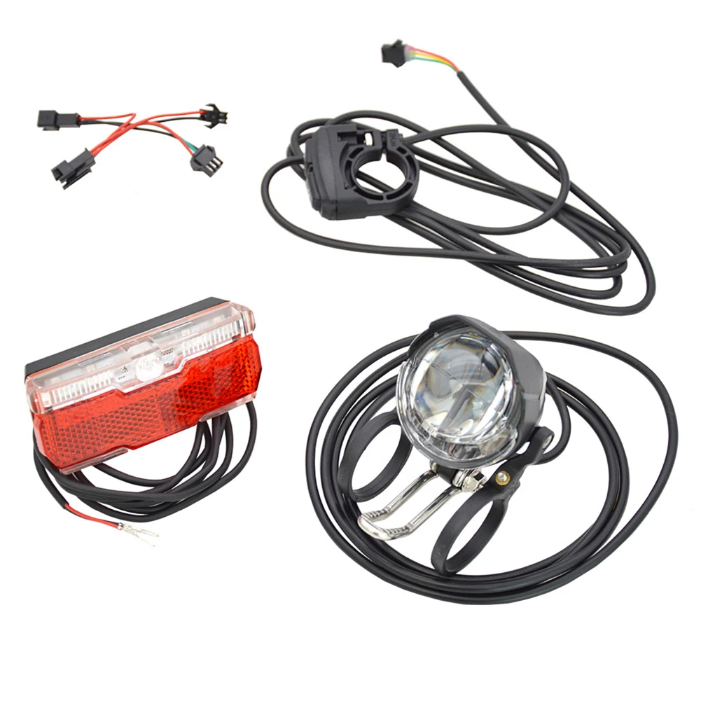 6-48V Car Light And Horn Two-in-High-brightness For E-bike Headlight Tail Rear LED Brake Lamp Electric Bikes Light Set