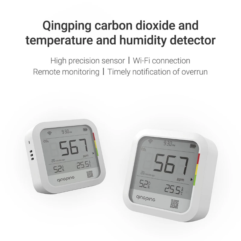 Qingping CO2 Meter Air Quality Carbon Dioxide Detector Alarm Temperature & Humidity Meter Sensor Wifi Smart Control Air Detector