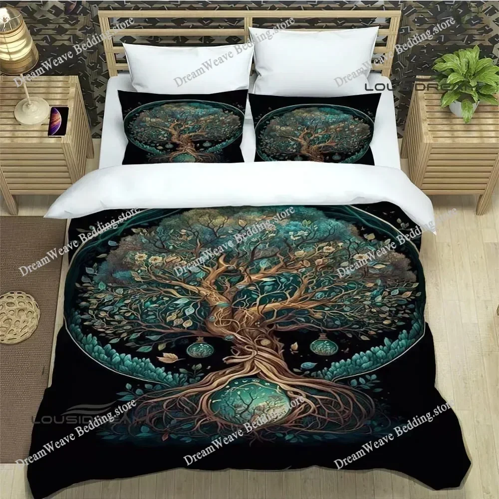 Tree of Life Duvet Cover King Botanical Branches Leaves Bedding Set Microfiber Psychedelic Mysterious 3D Print Quilt Cover519519