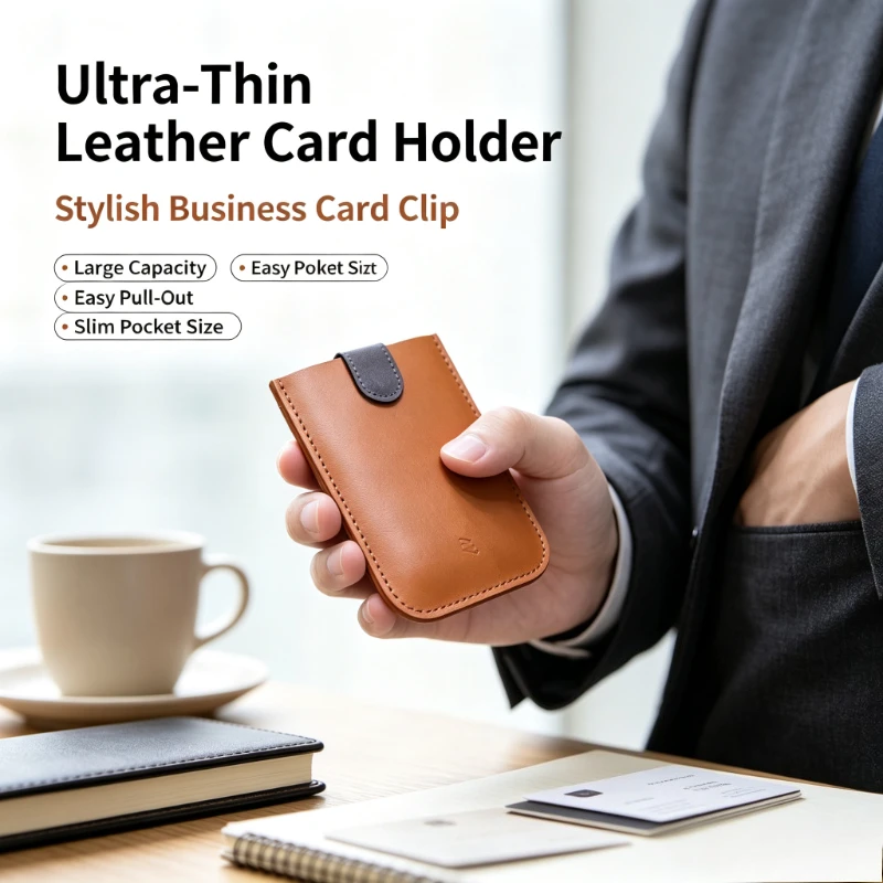 Ultra-Thin Leather Texture Card Holder Women's Large Capacity Pull-Out Wallet High-End Business Card Clip Stylish PVC Clutch