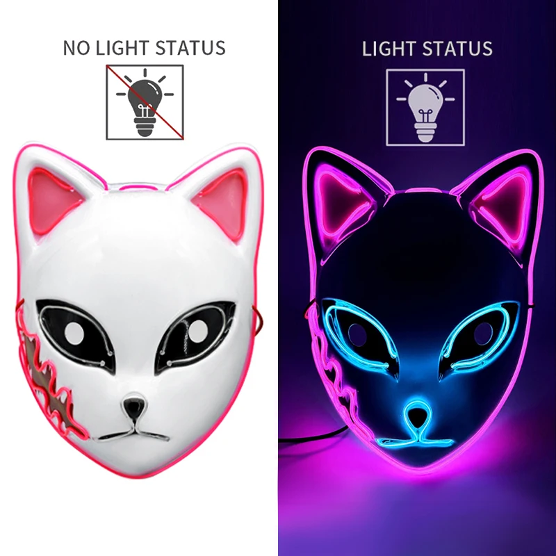 Hallween Fox Mask Anime Demon Slayer LED Mask Cosplay Cute Masks Halloween Party Masques Costume Cosplay Props For Kids Adults