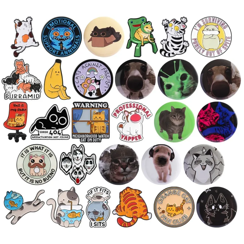 29 Stilvolle Emaille-Anstecknadeln mit niedlichen Welpen und Kätzchen, Weißblech-Broschen, Orange Cat Club-Abzeichen, lustige Shiba Inu Husky Bananen-Tier-Schmuckgeschenke