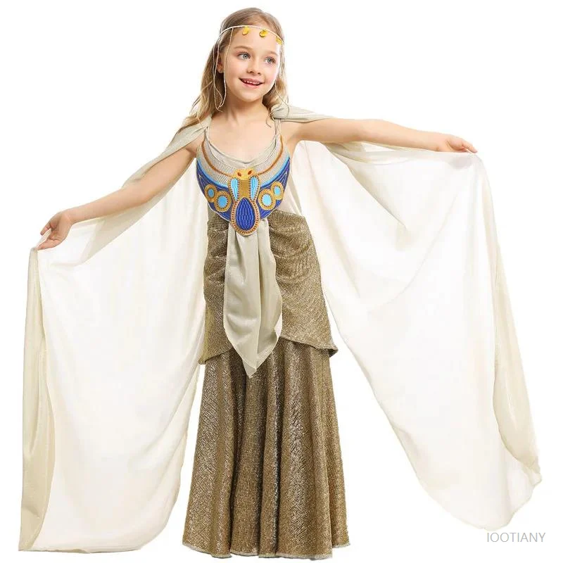 

Halloween Children Medieval Retro Ancient Egypt Cleopatra Princess Costume Stage Show Queen Girl Exotic Greek Goddess Masquerade