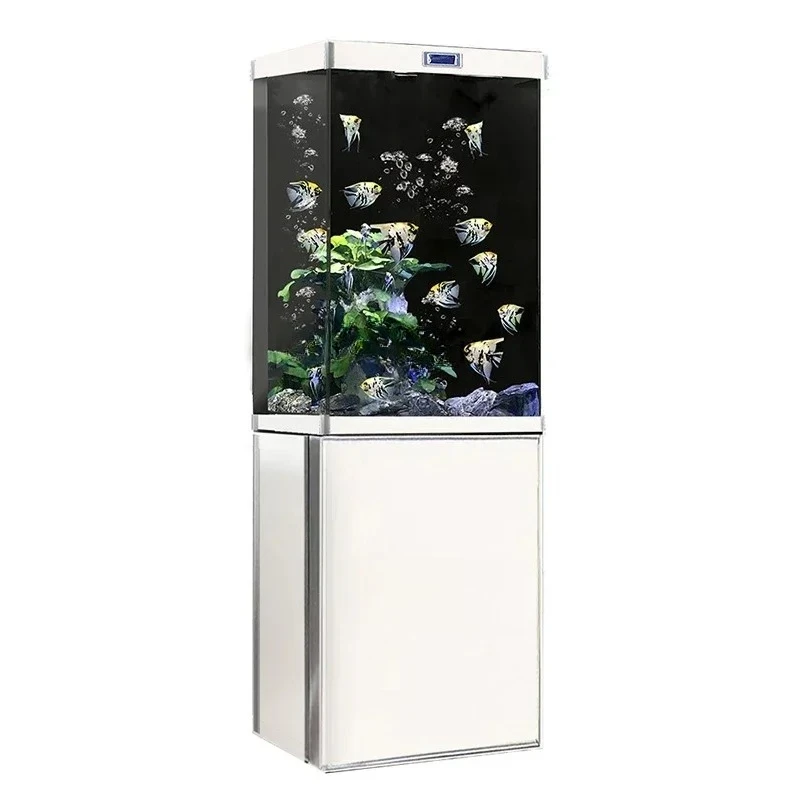TT53Living Room Small Floor-to-wall Home Landscaping Ultra-white Glass Vertical Square Ecological Bottom Filter Aquarium