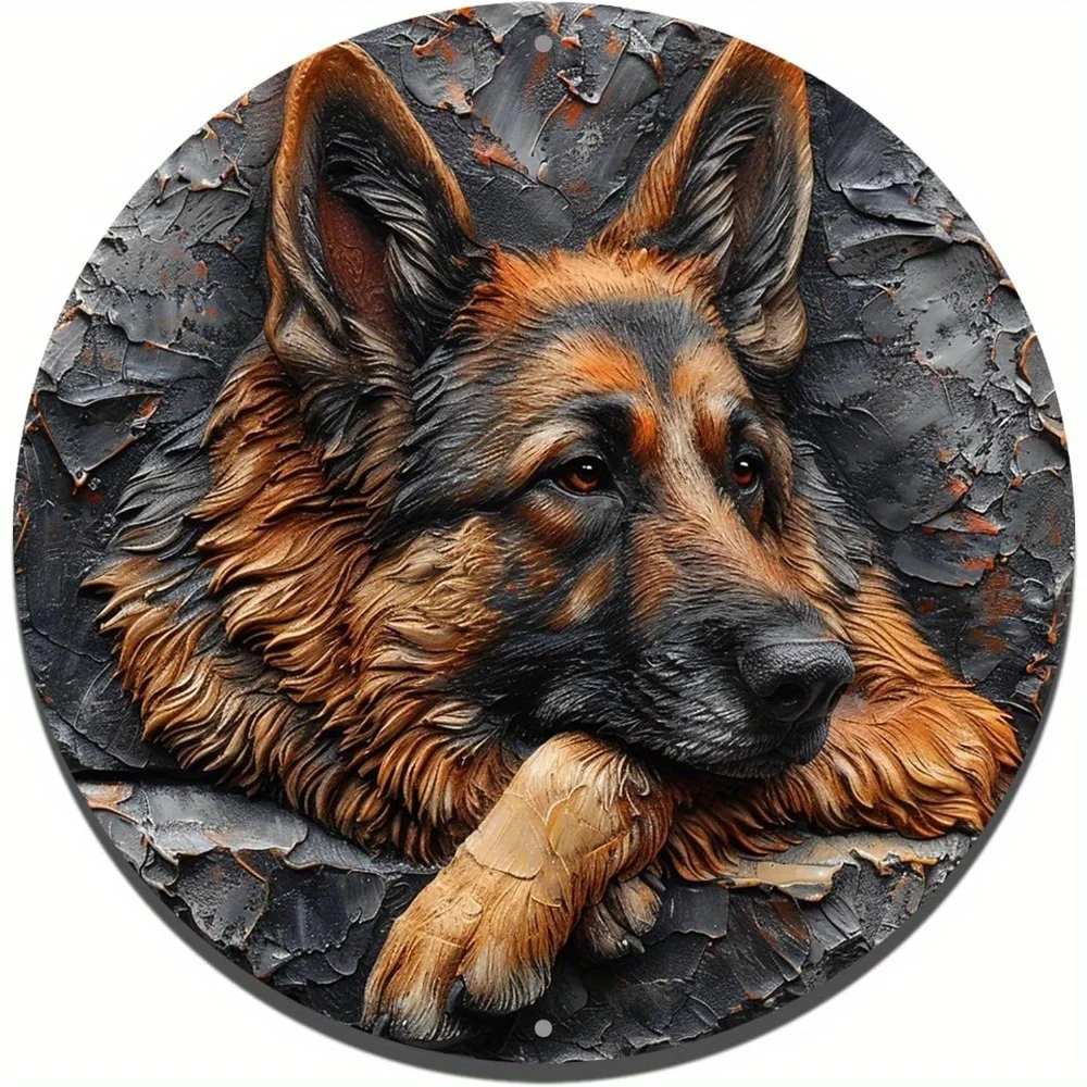 

Round Aluminum Flat Sign, Sheepdog Imitation Copper Relief Art Decor, Hanging Wall Art, Hanging Ornament, Home Decor