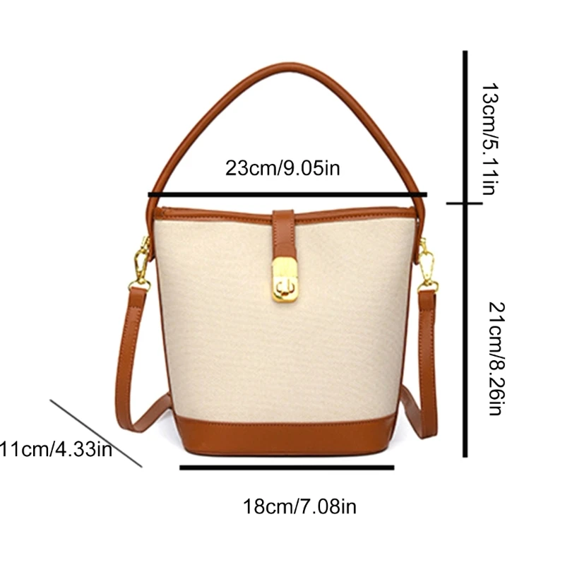 Bolso tipo cubo pequeño tela empalme cuero PU, bolso cruzado informal para mujer 066F