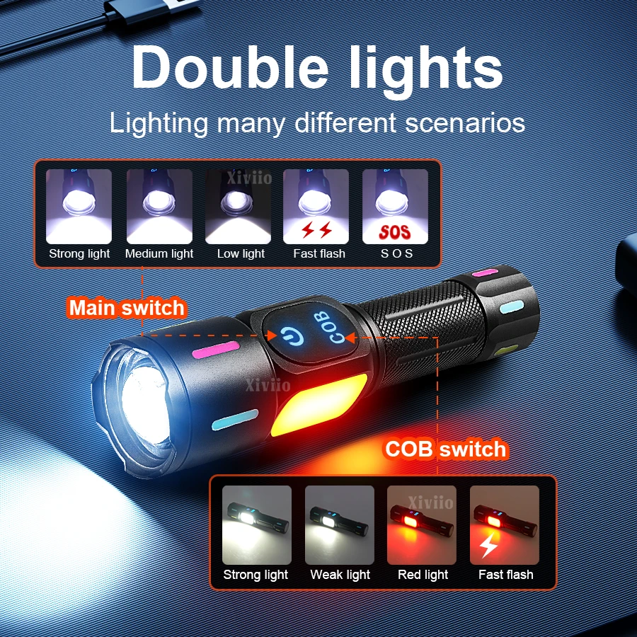 60000000LM Most Powerful LED Flashlight Rechargeable 18650 Torch Strong Light Long Shot 3KM Flashlights Work Fluorescent Lantern