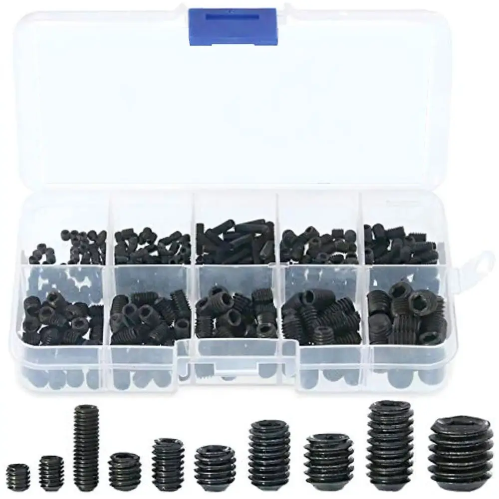 Flat End Set Screws Assortment M3 M5 M6 M8 Carbon Steel Internal Hex Drive Fasteners For Machine Maintenance Hardware
