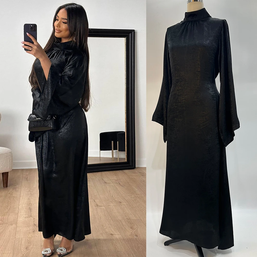 New Modest Muslim Loose Sleeve Belted Dress Robes Corban Eid Al Adha Shiny Party Evening Dresses Moroccan Turkey Dubai Vestidos