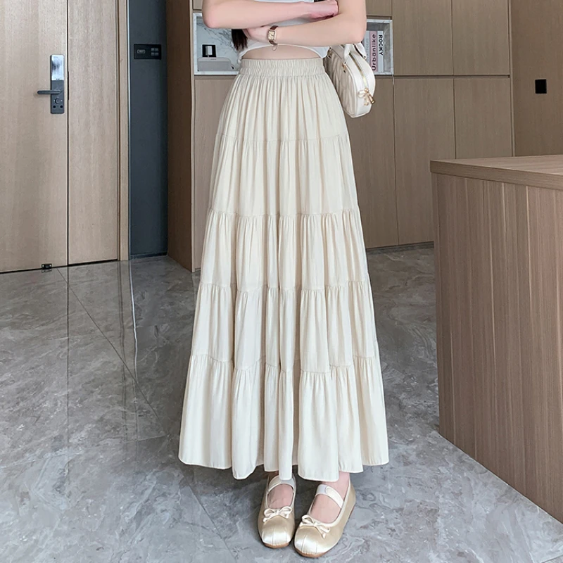 

Summer New Long Skirt Y2k High Waist Tall Cake Long Skirt Women's Solid Color Big Umbrella Skirts Saia Ropa Barata