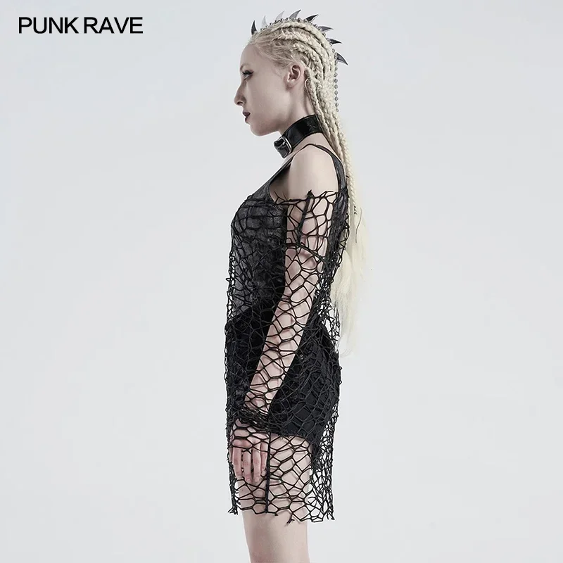 PUNK RAVE T-shirt a maniche lunghe a maglia larga quotidiana gotica da donna Punk semplice scava fuori prospettiva sexy top casual allentati da donna