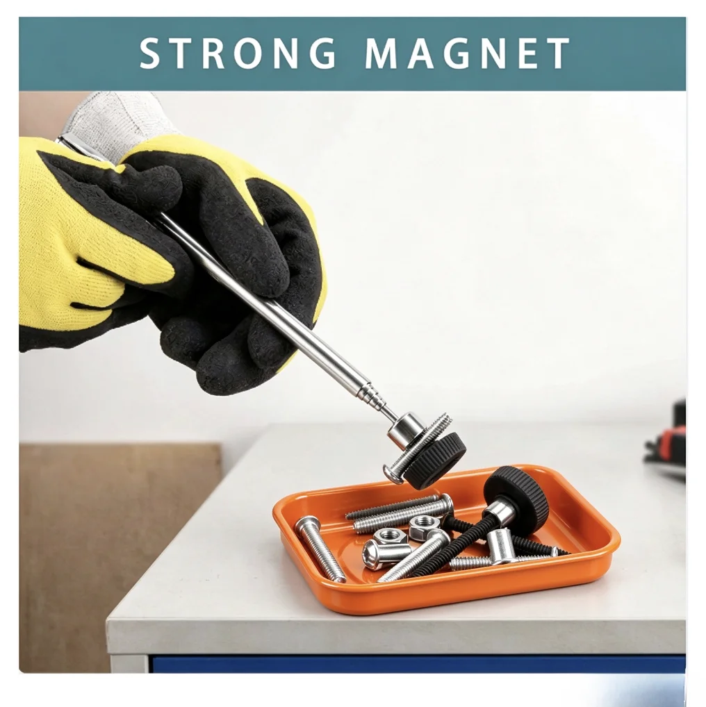 3-Piece Set (2 Trays + 1 Magnetic Picker) Heavy-Duty Magnetic Parts Tray Set - Non-Slip Storage Tray for Storing Screws, Nuts, B