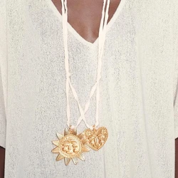 ZAA Women 2024 Pendants Vintage Metal Sun Shape Long Rope Necklaces Trending High Quality Holiday Party Accessories