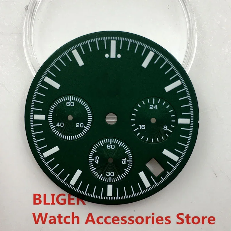 BLIGER 32.5mm Watch Dial Speed Chronograph For VK63 Quartz Movement Luminous Modified Replacement Watch Accessories