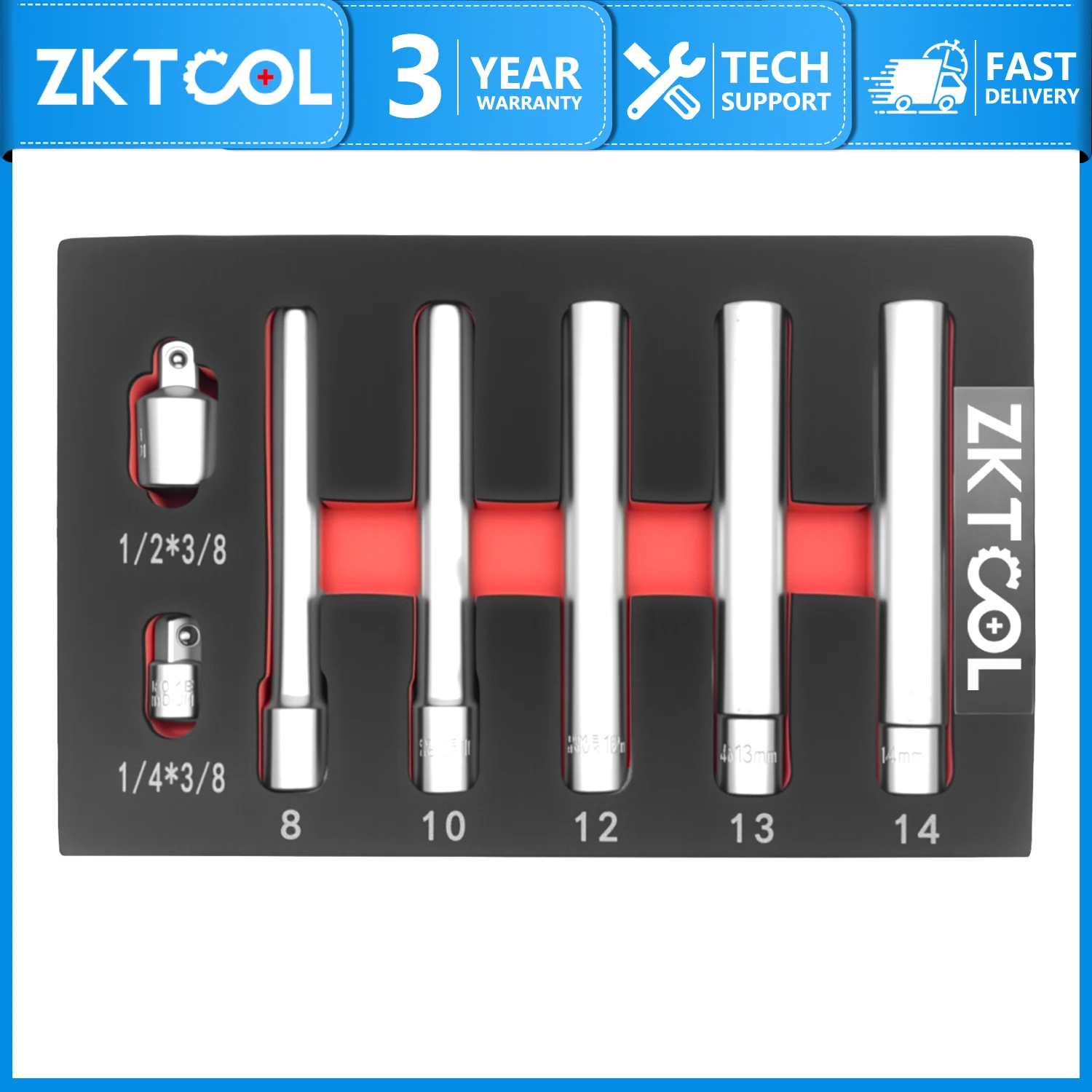 7 Piece Deep Metric Socket Set 3/8 Inch Drive 12PT 8-10-12-13-14MM Extra Long Deep 120M Extended Socket Tool DIY Tool