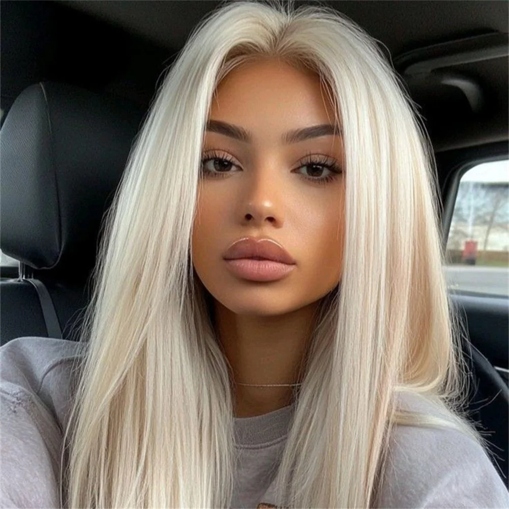 

13X6 HD Transparent Platinum Ash Blonde Colored Lace Front Wig Pre Plucked 13X4 #60 White Lace Frontal Wigs For Women Human Hair