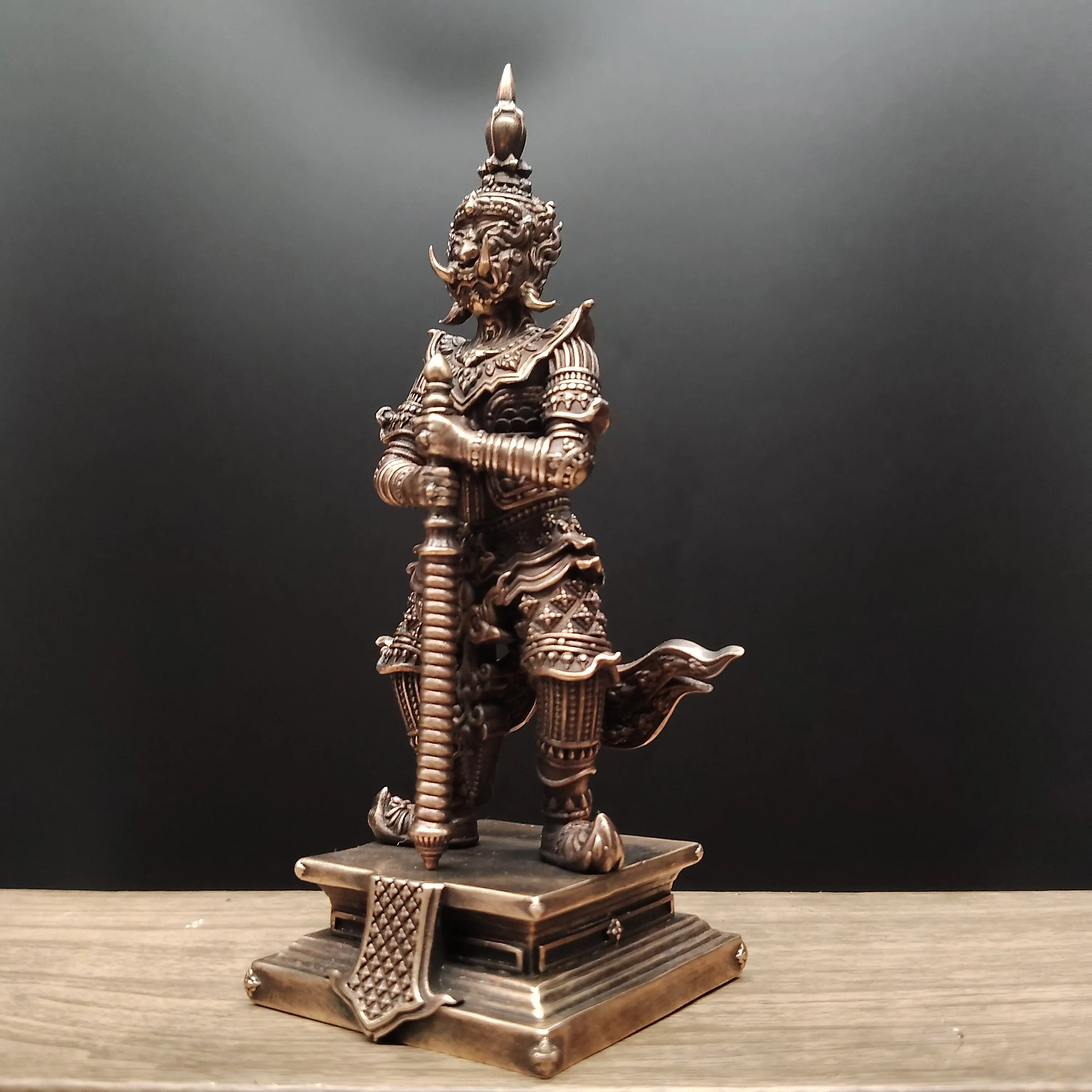Thai Ghost King Antique Copper Amulet Protector Deity Statue 10cm Office Living Room Home Decor Craft