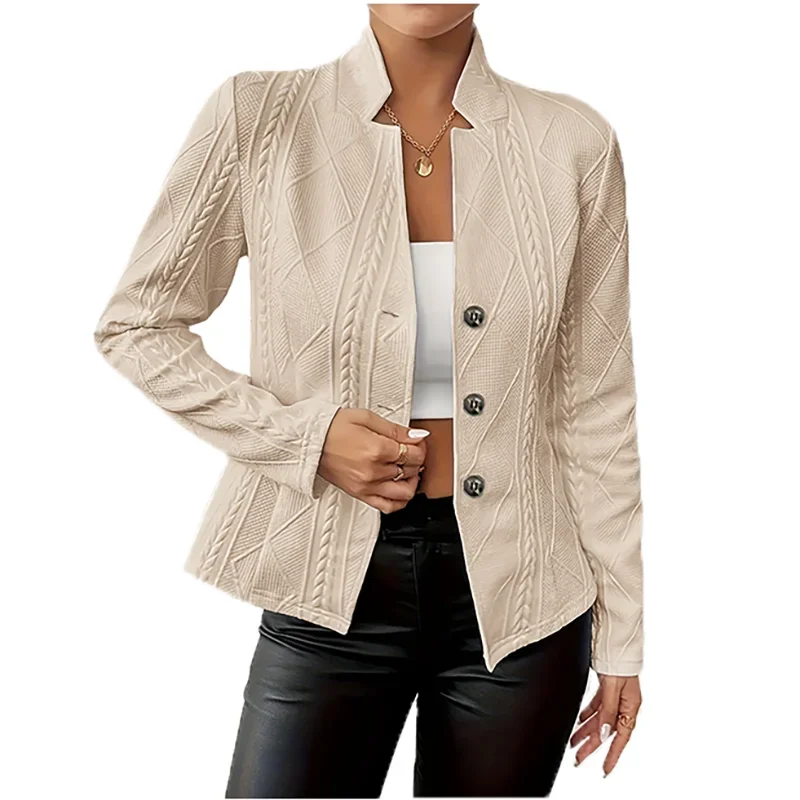 

Women Blazer Jacket Suit Coat Single Breasted Stand Collar Slim Outerwear Temperament Office Lady Spring Vintage Tops