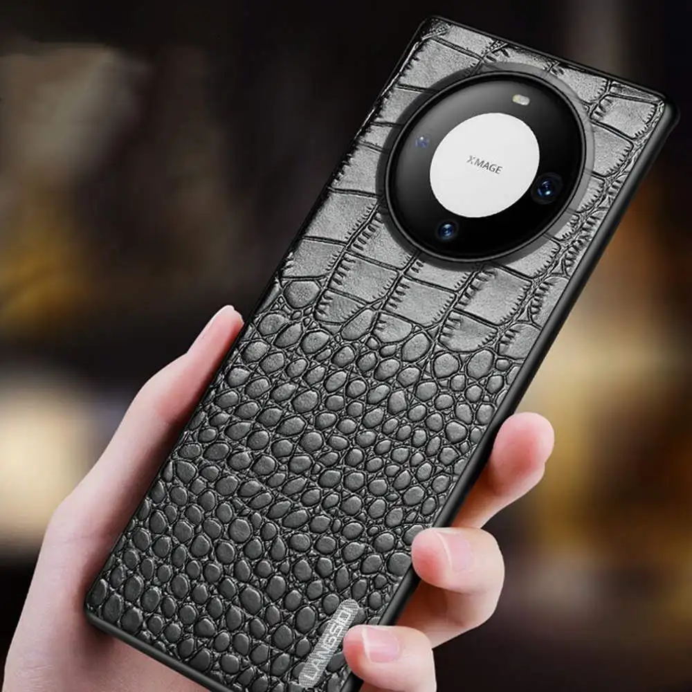 

Genuine Cowhide Leather Crocodile Case For Huawei Mate 60 Pro Mate60Pro Retro Crocodile Splicing Pattern Business Armor Cover