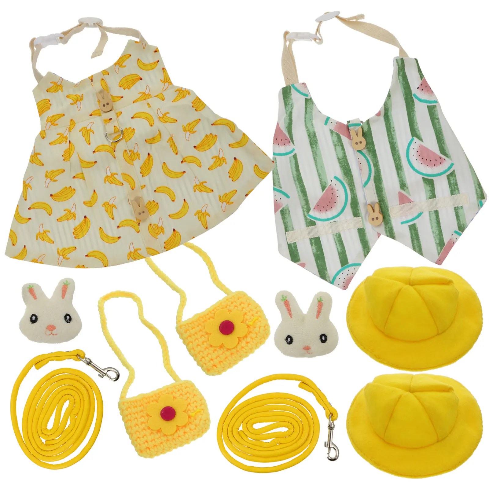 2Sets Bunny Clothes Set Rabbit Harness Leash Pet Dress Up Costume Breathable Wear Resistant for Walking Outdoor Activity