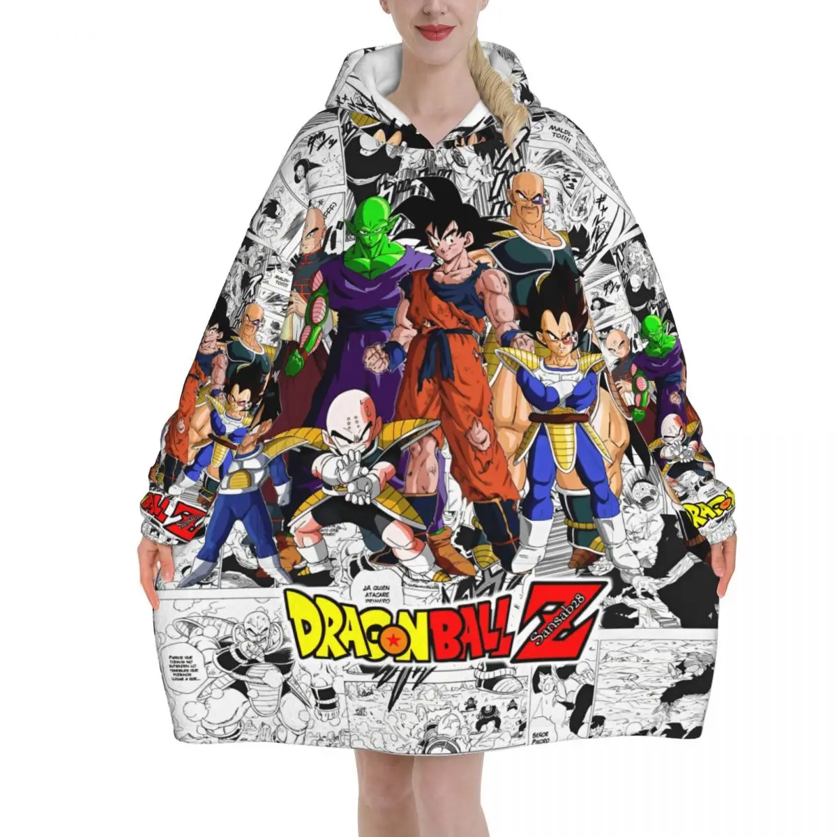 

Dragon Ball DragonBall аниме большое одеяло с капюшоном толстовка длинное флисовое носимое одеяло с капюшоном и большим карманом