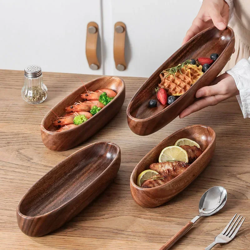 Walnut wood Bowl Premium Fruit Plate Sushi Plate Nut Box Refreshment Tray Fruit Plate Solid Wooden Boat-shaped Bowl