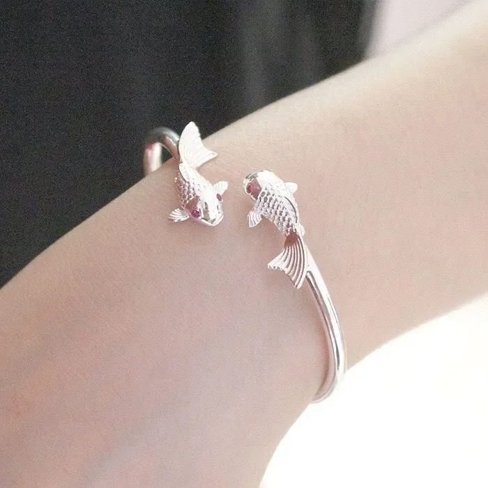 999 Sterling silver Beautiful goldfish bracelets Bangles for women fashion party wedding accessories jewelry Christmas gifts