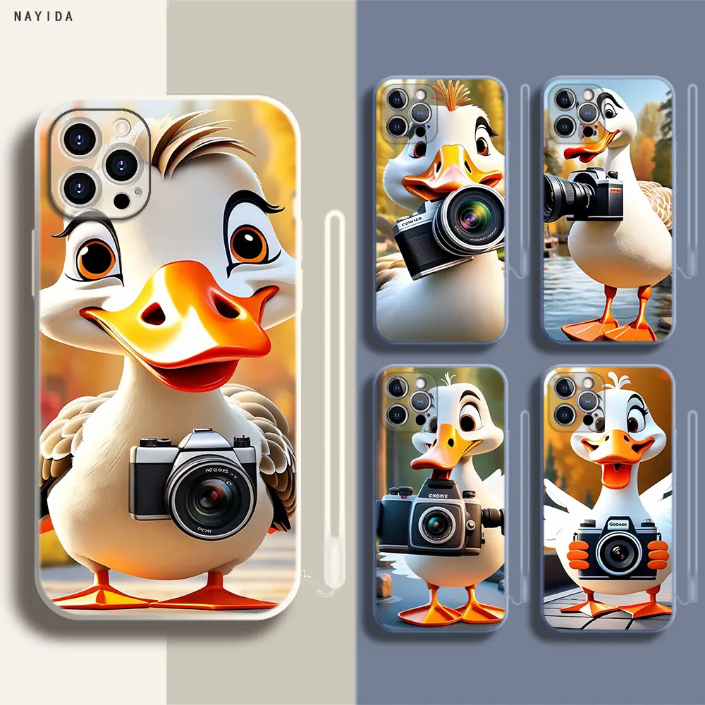 Soft Silicone Phone Case For Apple iPhone 15 14 13 12 11 Pro X XS Max XR Plus Mini Cover Cartoon Goose Holding a Camera