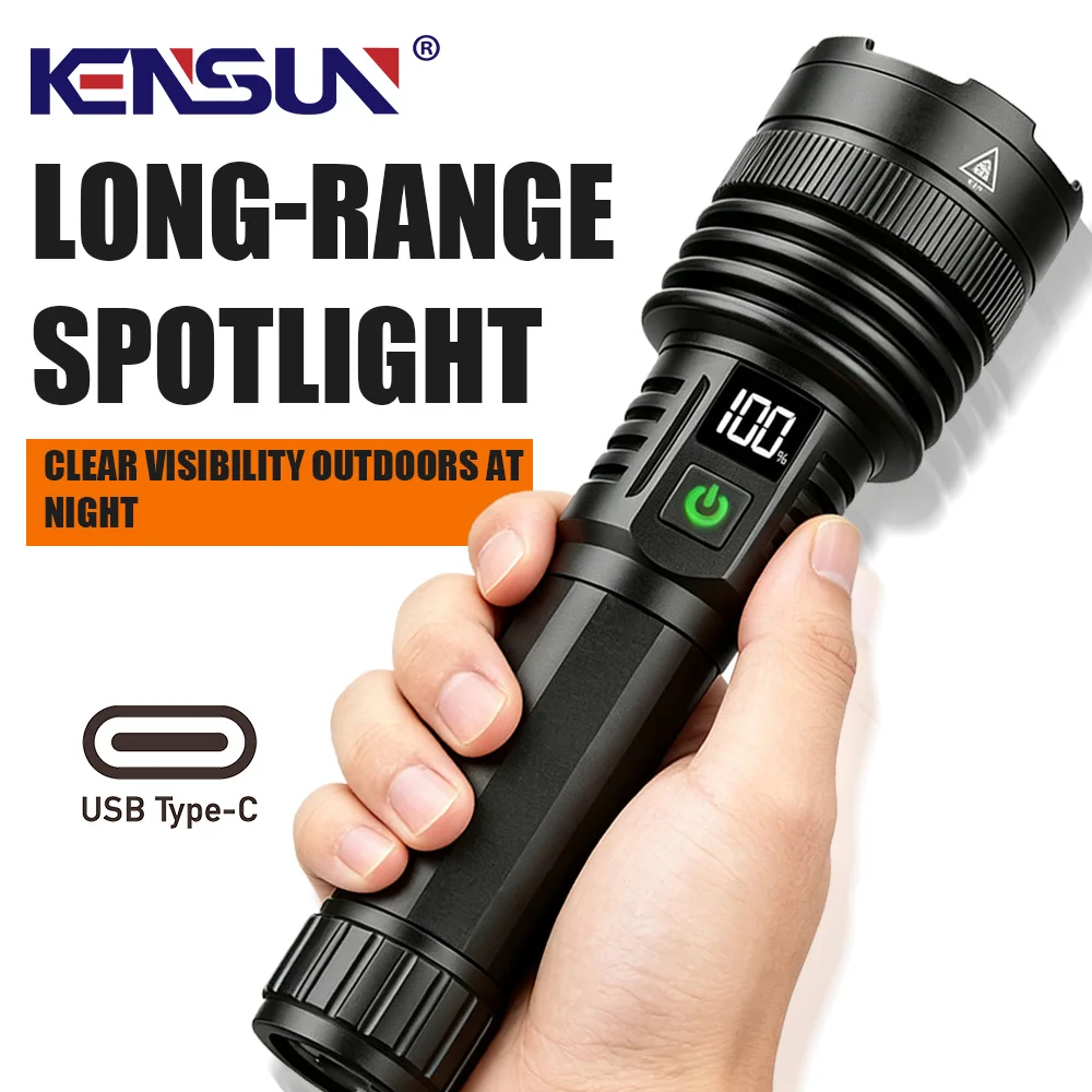 Leistungsstarke LED-Taschenlampe, superhell, wiederaufladbar, tragbar, taktische Taschenlampe mit Magnet am Ende, USB-Typ-C-Lampe, Notlicht für den Außenbereich