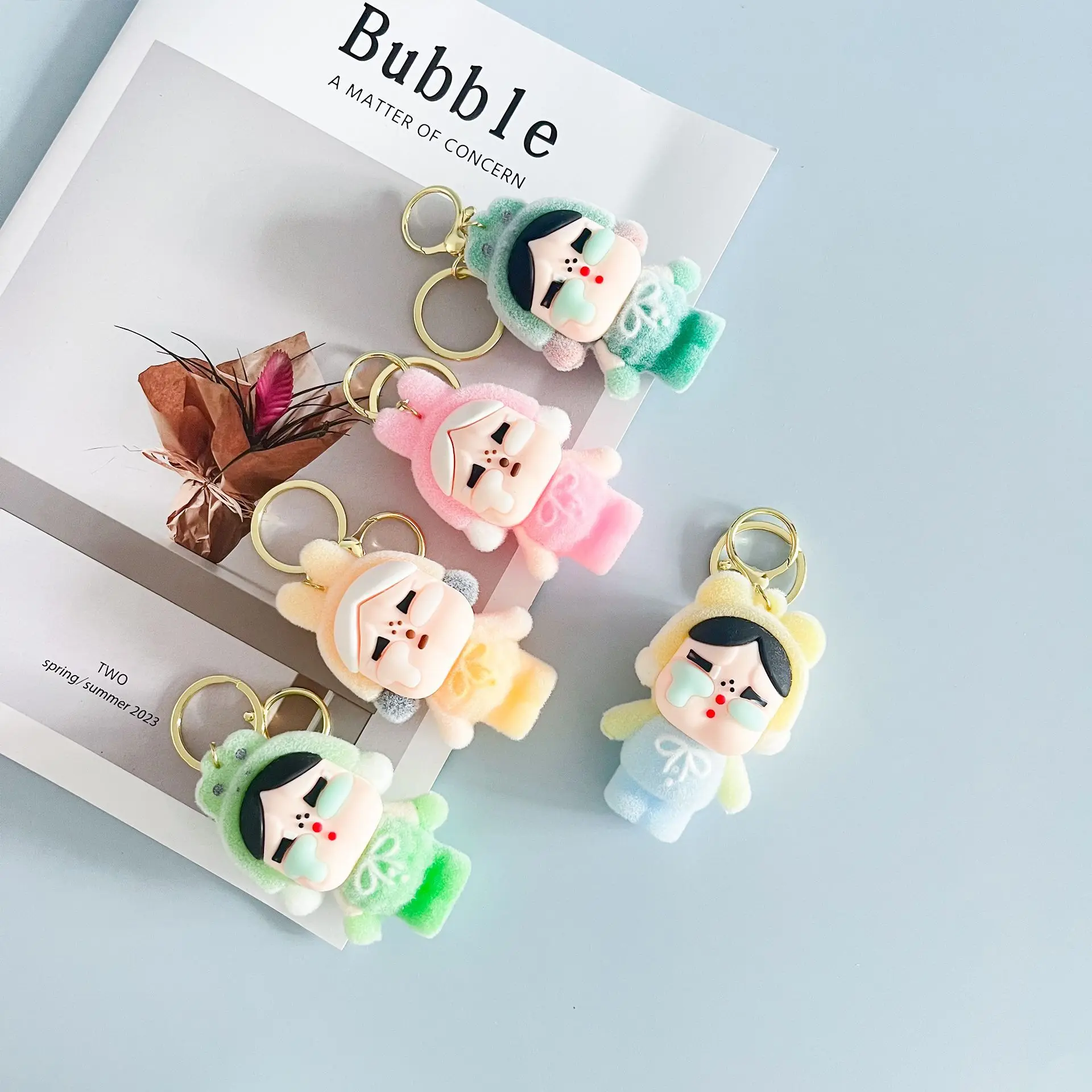 

New CryBaby Labubu keychain cartoon creative three-dimensional doll students schoolbag pendant car keychain gift