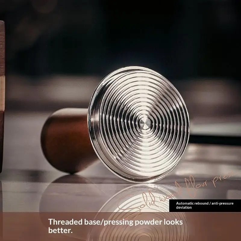 1Pcs Barista Tool 51/53/58mm Beech Wood Espresso Coffee Tamper Internal Spring Balanced Force Coffee Hammer Stainless Steel Base