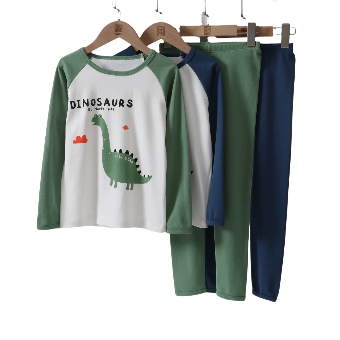 Teenager-Jungen-Nachtwäsche, Dino-Druck, Baumwoll-Kleidungsset, Größe 160–170, atmungsaktiv, weich, Heimkleidung, Unterwäsche, bequemer Pyjama für große Jungen