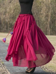 New Summer Chiffon Muslim Women Long Skirt Elegant Solid Medieval Skirt Fashion Retro Eid Style Irregular Hem Maxi Skirts