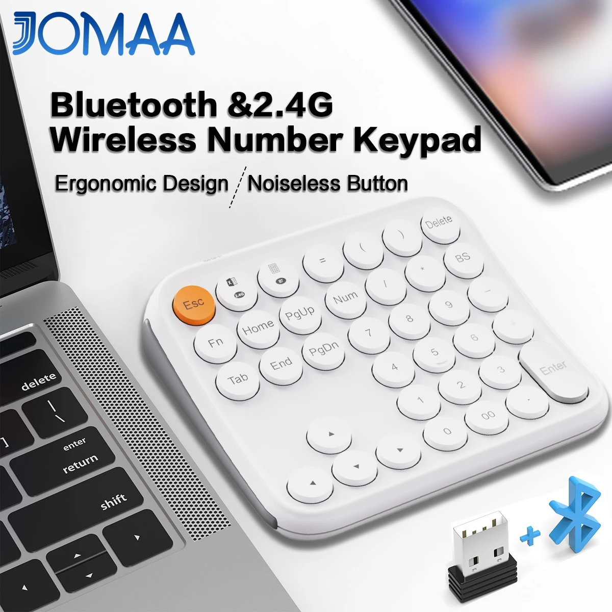Ergonomic Bluetooth & 2.4G Dual Mode Wireless Numeric Keyboard,Portable 36 Keys Wireless Number Keypad for PC/Laptop/Desktop
