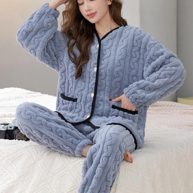 Nachtkleding Dames Pyjama Set Winter Fleece Fluweel 2 Stuks Huispak Slaap Fluffy Koreaanse Warme Nachtkleding