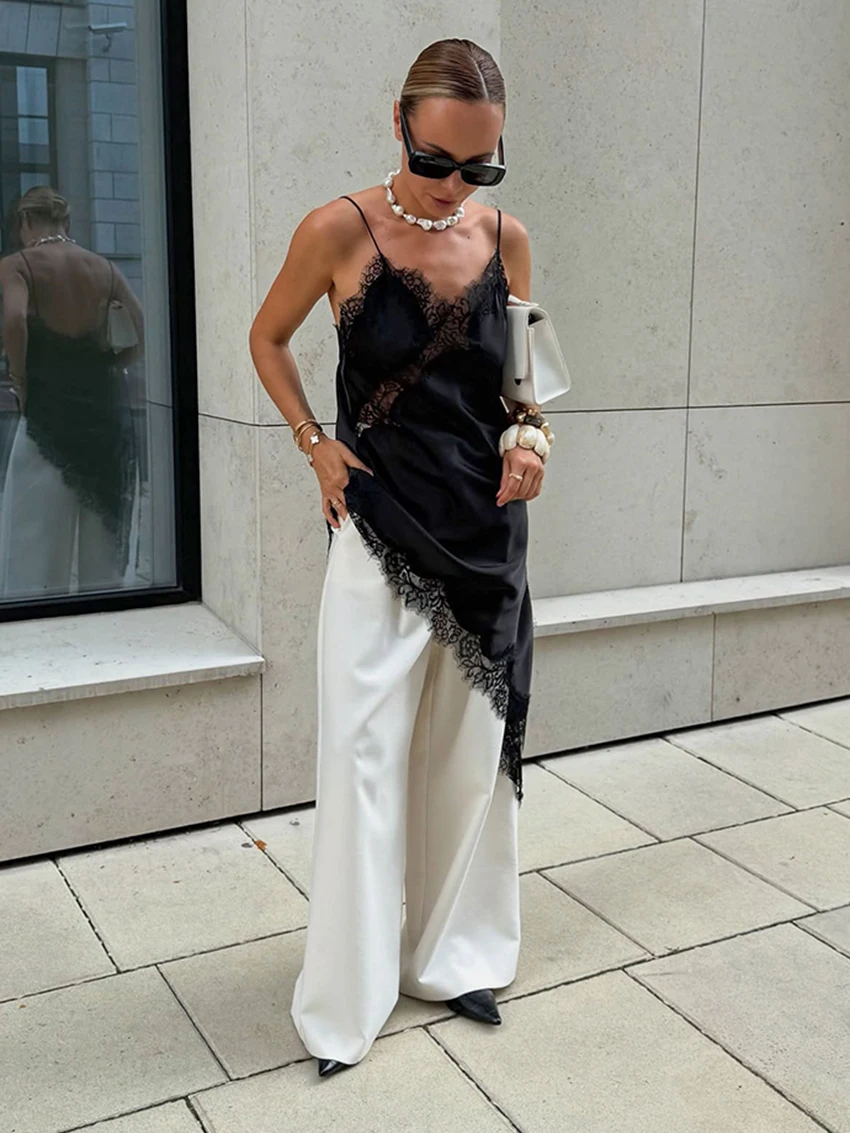 Parc fee sexy solto preto vestido feminino 2026 verão cinta sem mangas mini vestidos elegante clássico renda emendado vestido feminino