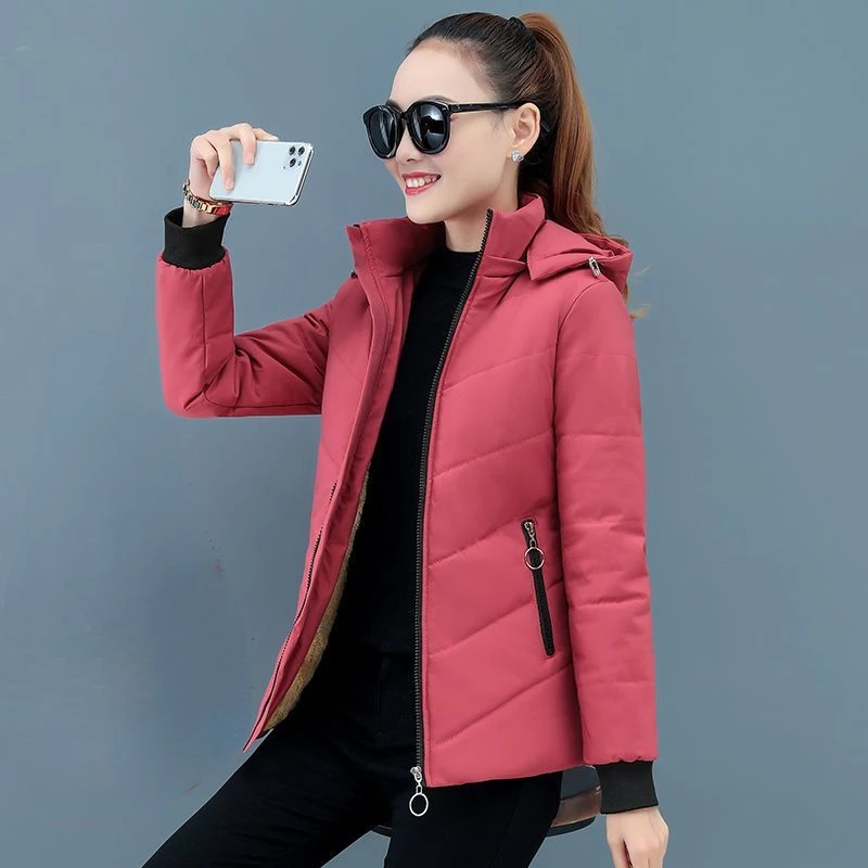 

2023 New Women Cotton Coat Winter Jacket Female Padded Jacket with Fleece and Down Parkas Lamb Wool Outwear Short Large Overcoat