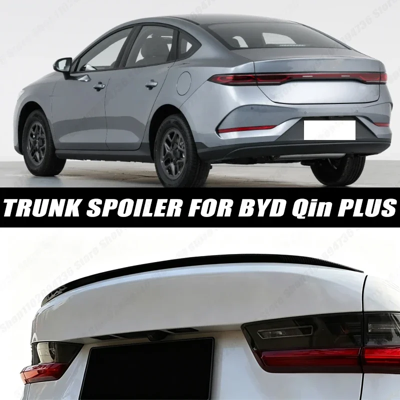 120CM Glossy Black Soft Rubber Universal Rear Trunk Spoiler 5D Carbon Look Tail Wing Fit For BYD Qin PLUS Car Accessories