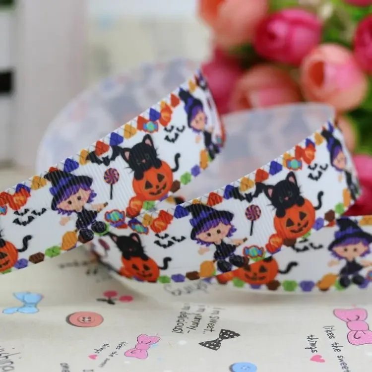 DHK 7/8'' 5yards halloween printed grosgrain ribbon hair bow diy party decoration OEM Wholesale 22mm E706