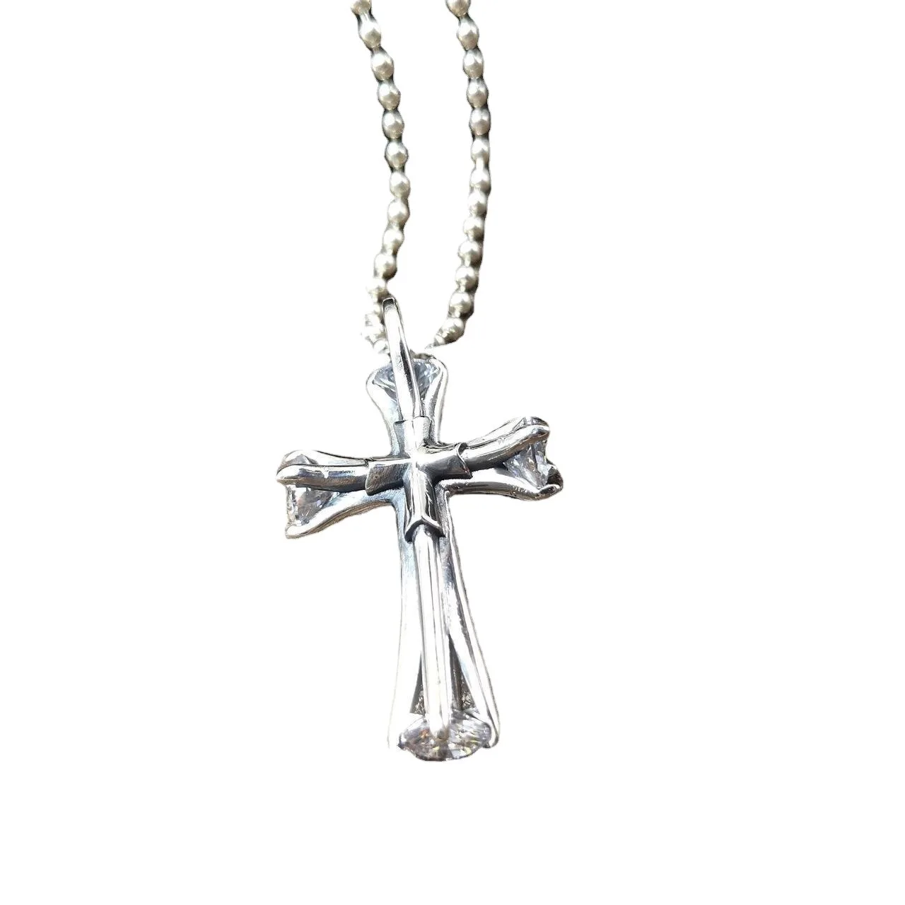 S925 sterling silver pendant fashion ornament trendy inlaid zircon cross necklace for men and women hip hop