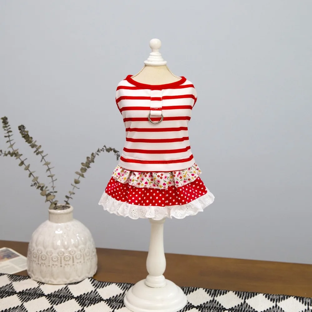 

Fashion Cute Striped Dog Dress Soft Thin Design Pet Princess Lace Skirt Breathable Summer Pet Clothes for Puppy Kittens