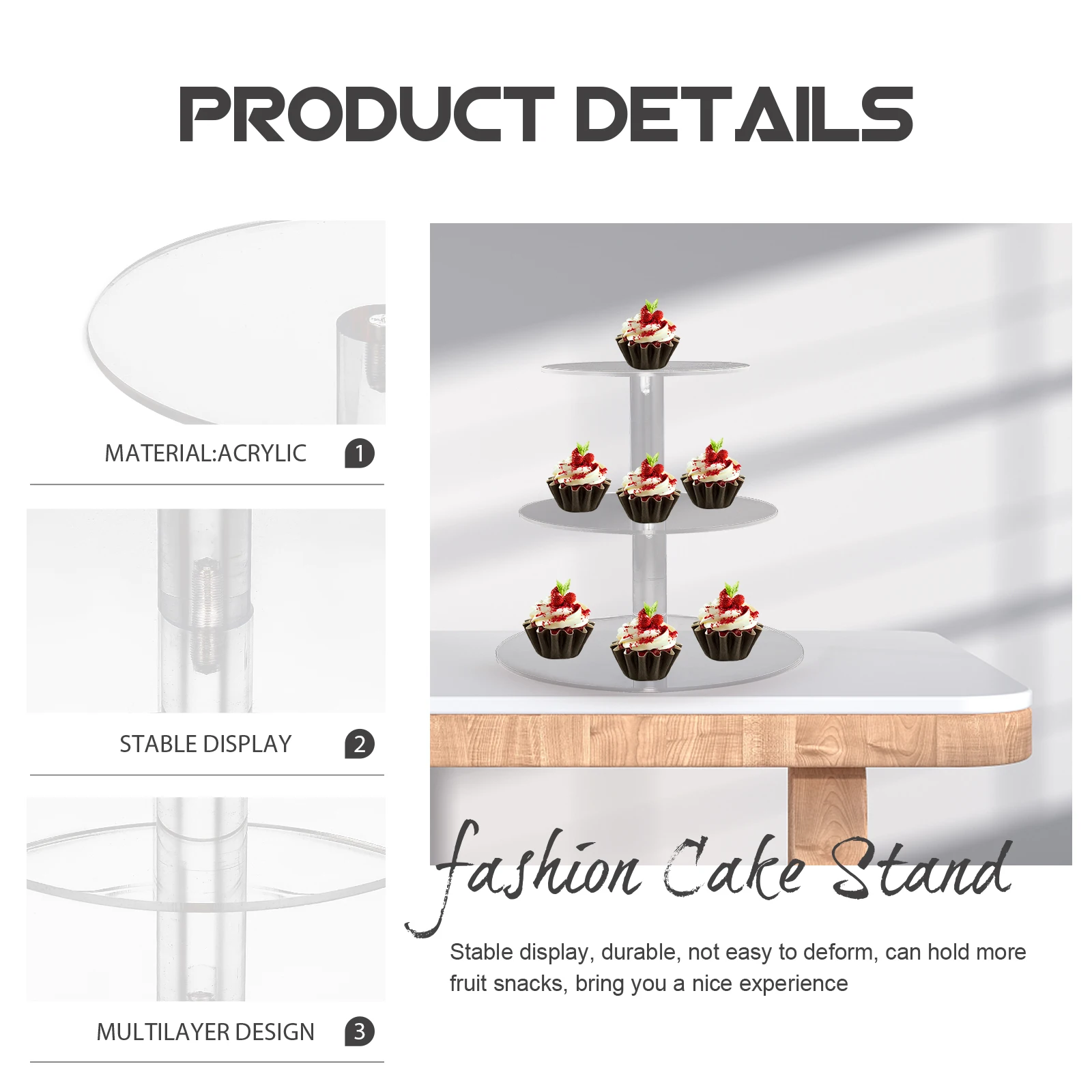 

Cake Display Stand 3-Tier Acrylic Dessert Tray Multi-Layer Fruit Stand For Party Afternoon Tea Tower Holder