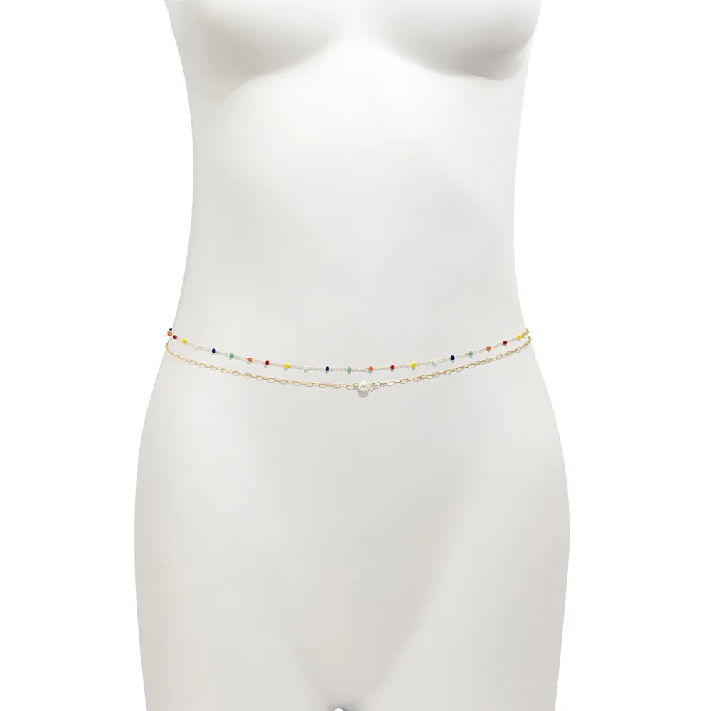 2Pcs Romantic Sweet Waist Chain Bohemian Creative Crystal Beaded Decor Belly Chain for Women Beach Bikini Chain Party Jewelry